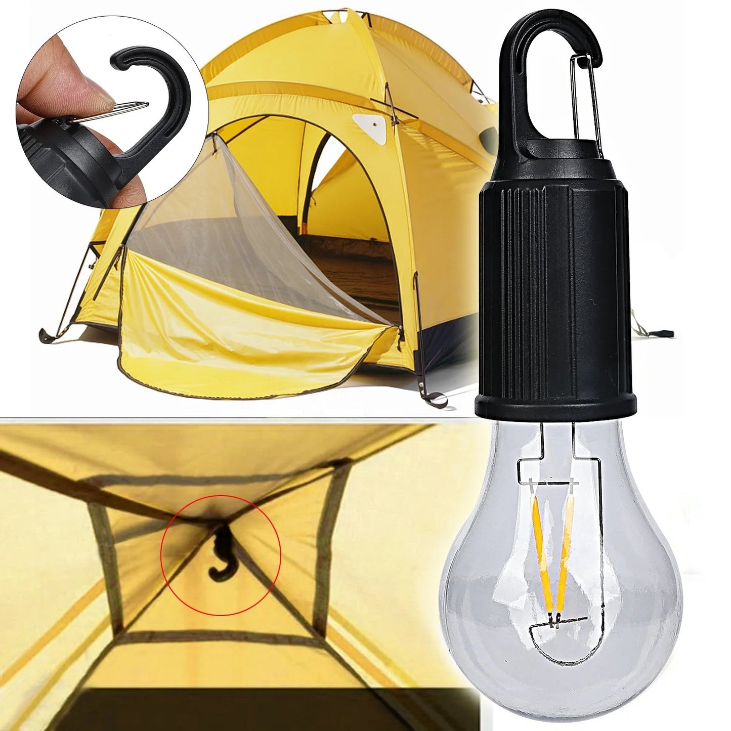 Rechargeable Camping Clip Bulb Light with 3 modes