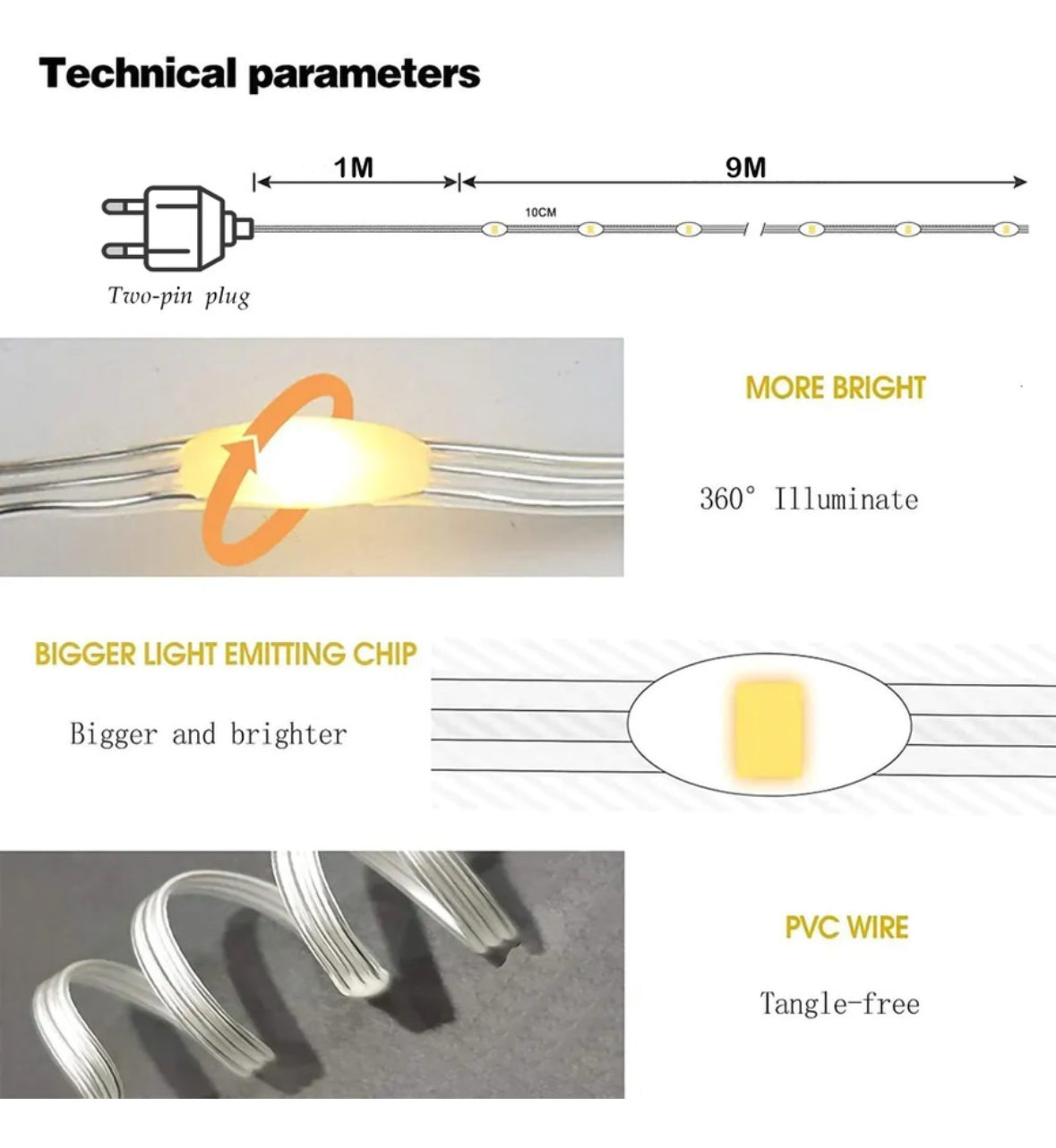 Magic LED Flexible Wire Ambient Lights - Plug Operated - Running Function - 10 Meter - Waterproof
