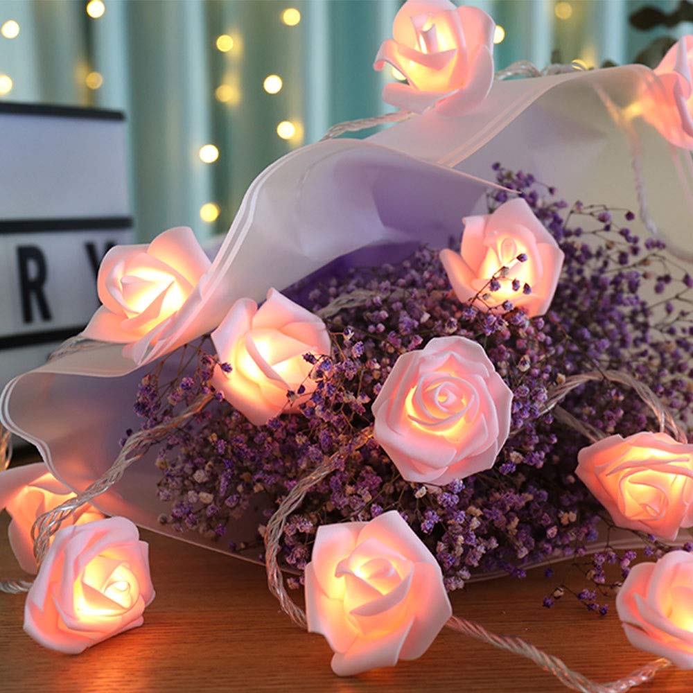 Pink Roses Flower String Light (Pink, 10 Roses)