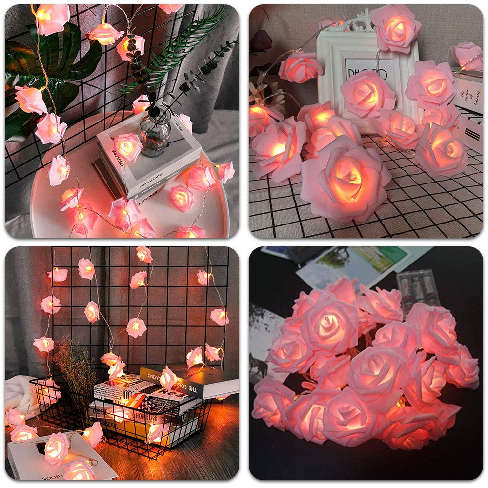 Pink Roses Flower String Light (Pink, 10 Roses)