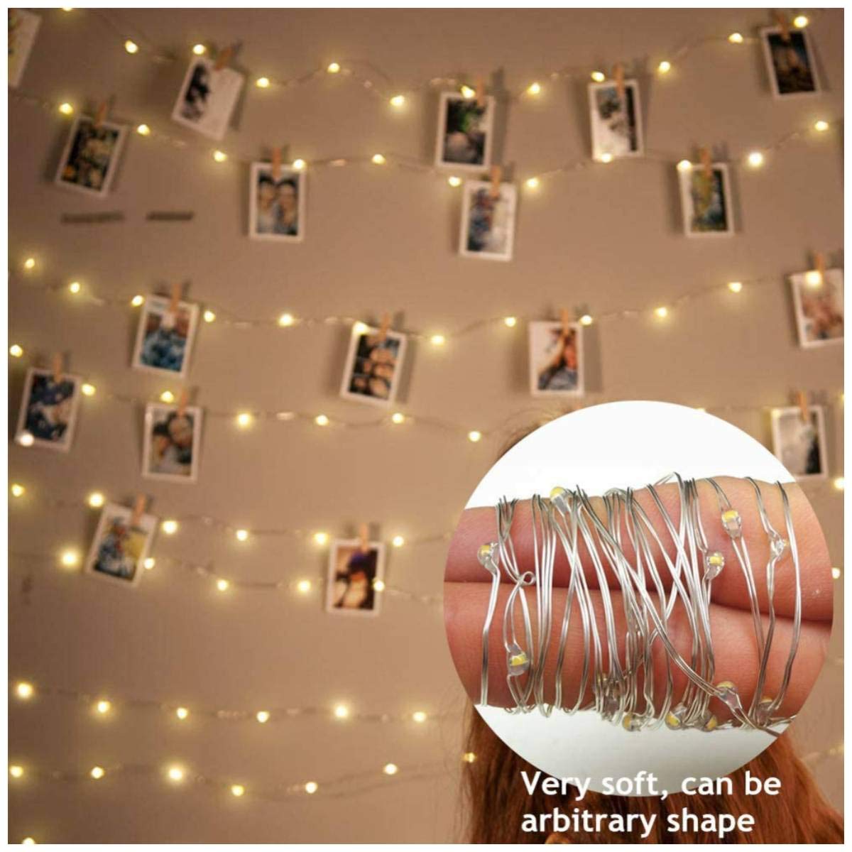 Transparent Clip String Light Battery Powered (Warm White, 2 Meters)