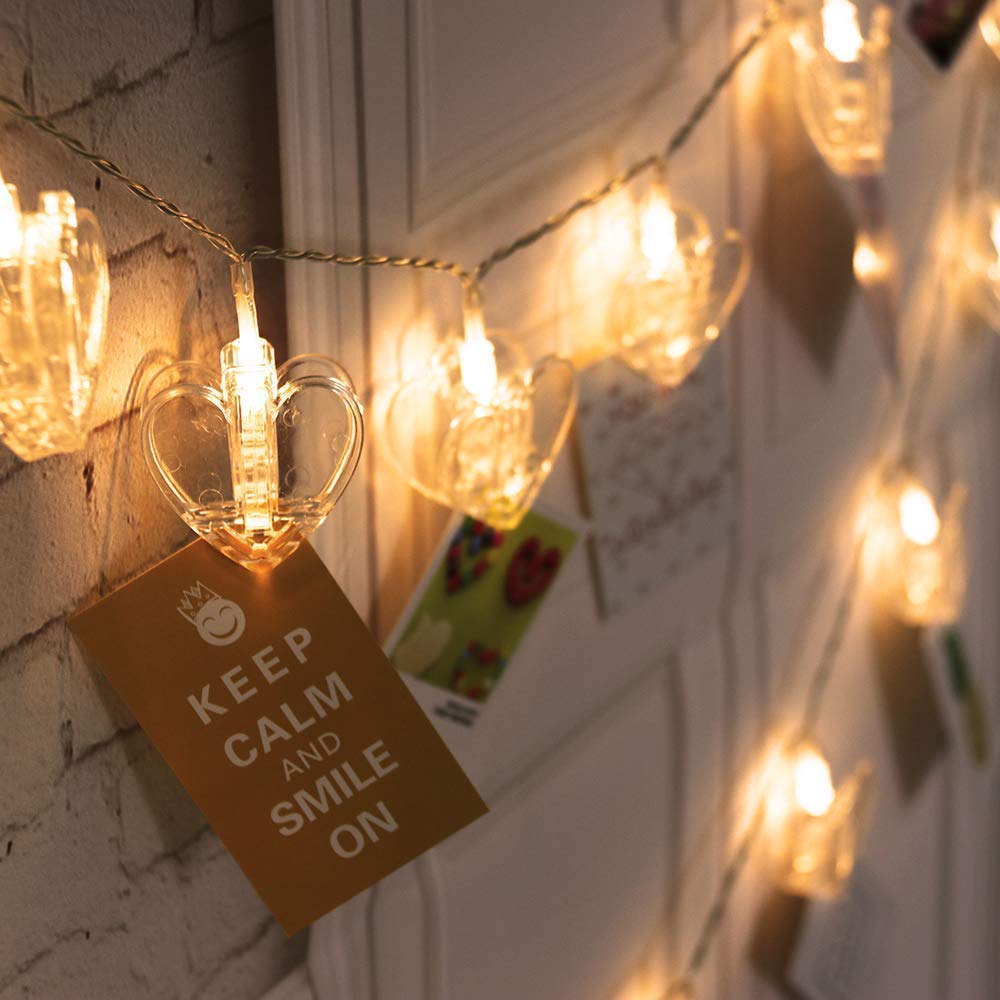 Photo Clip String Light Star and Heart 16 Lamps (Warm White, 2 Meters)