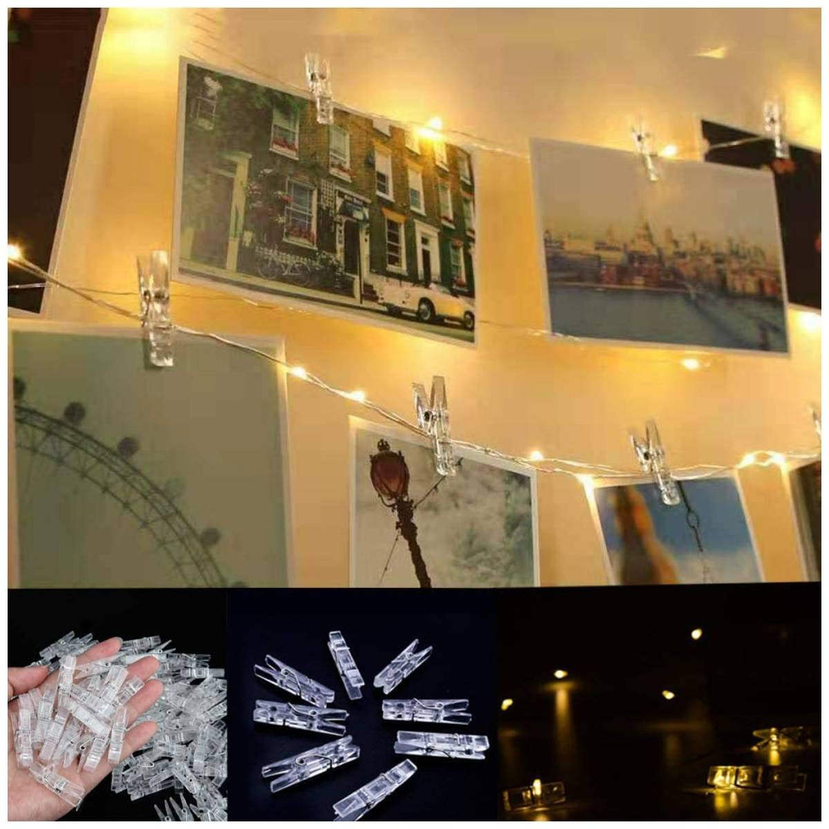 Transparent Clip String Light Battery Powered (Warm White, 2 Meters)