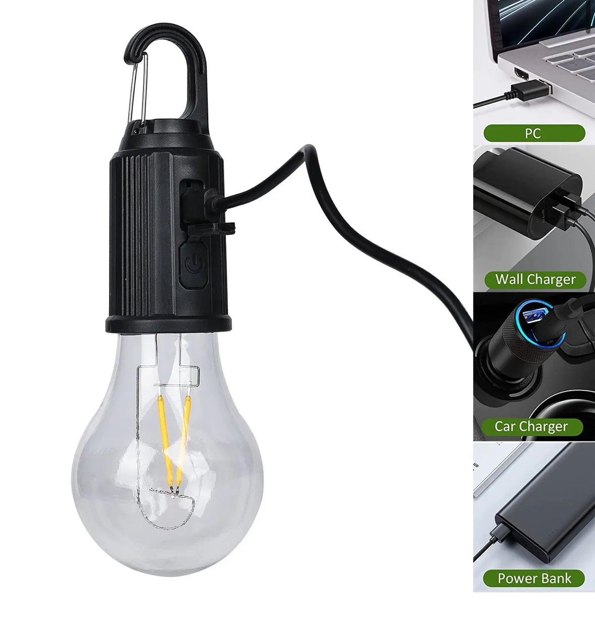 Rechargeable Camping Clip Bulb Light with 3 modes
