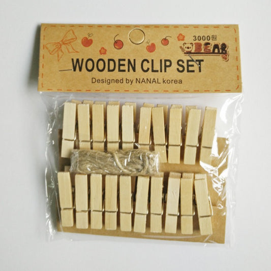 Wooden Photo Clips - 20 pcs and Jute String
