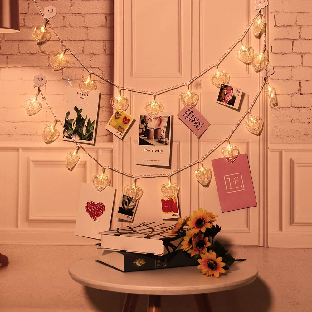 Photo Clip String Light Star and Heart 16 Lamps (Warm White, 2 Meters)