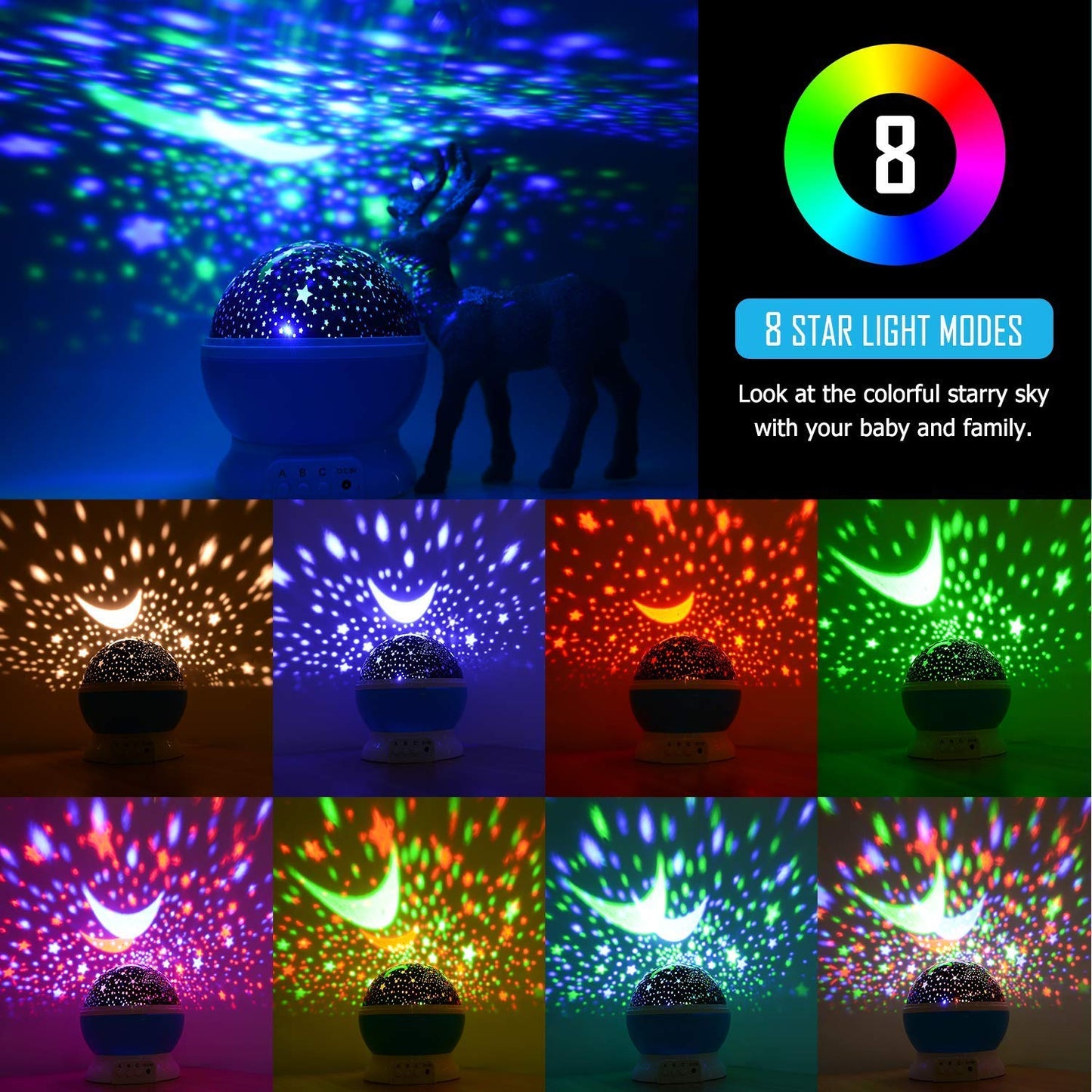 Star Moon Lamp Light USB Powered (Multicolour)