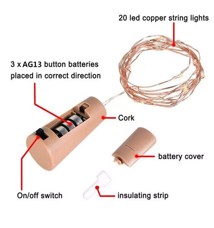 Cork String Light Pack of 6 (Warm White, 2 Meters)